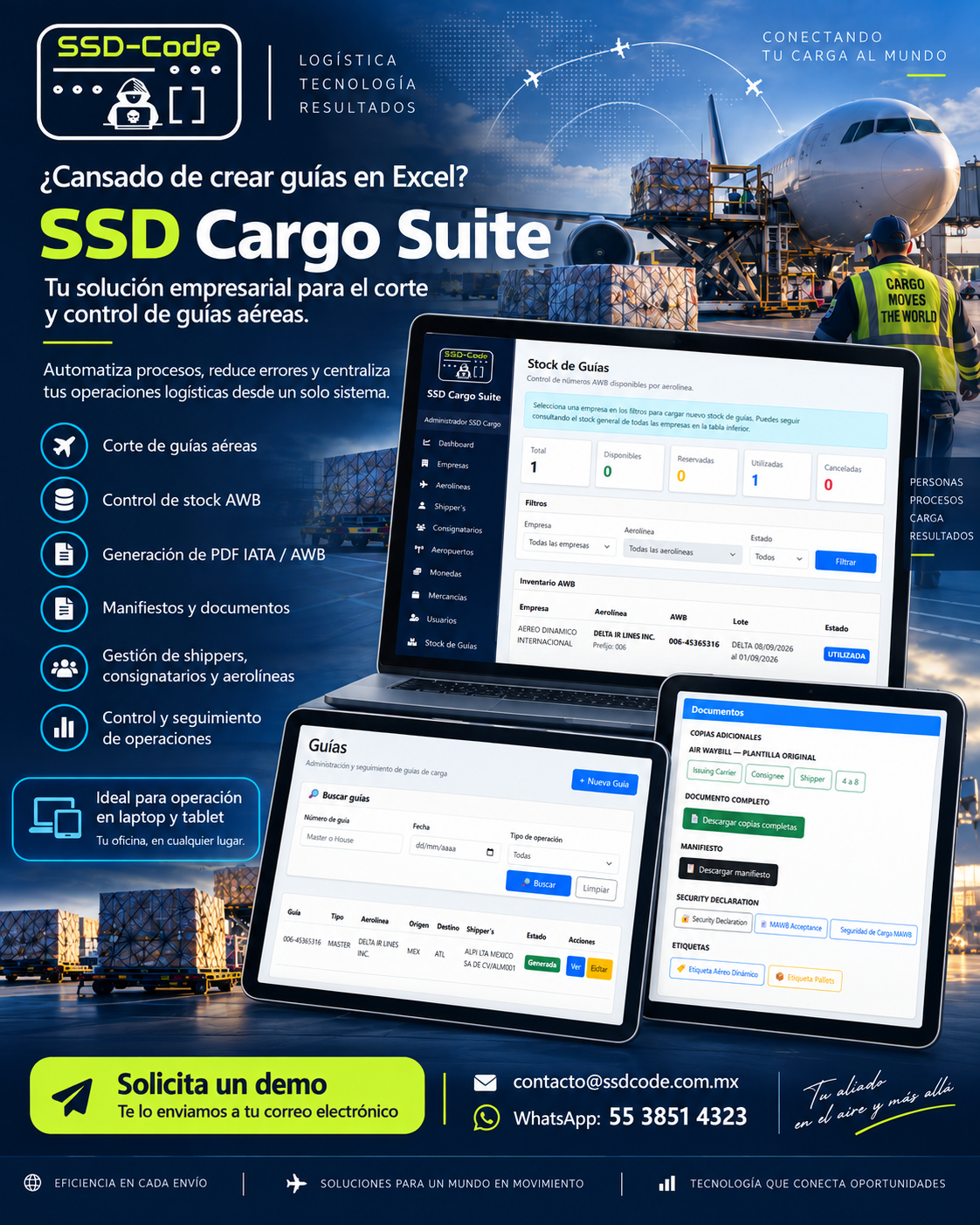 SSD Cargo Suite sistema de corte de guías aéreas AWB para empresas de logística y carga aérea